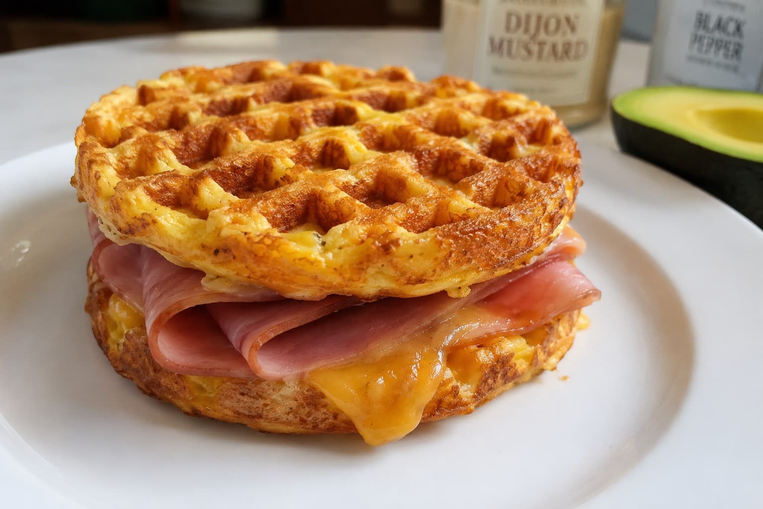 Chaffles de Jamón y Queso