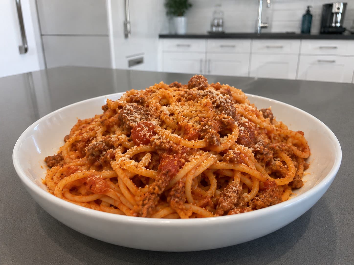 Palmini noodle pasta with red sauce and meat