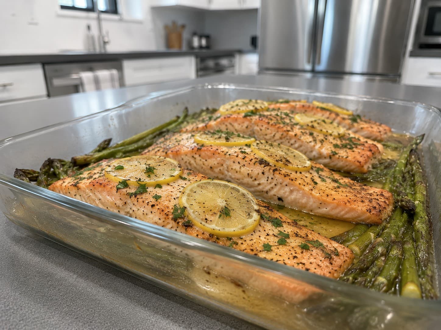 Salmón al Horno con Espárragos y Mantequilla de Limón